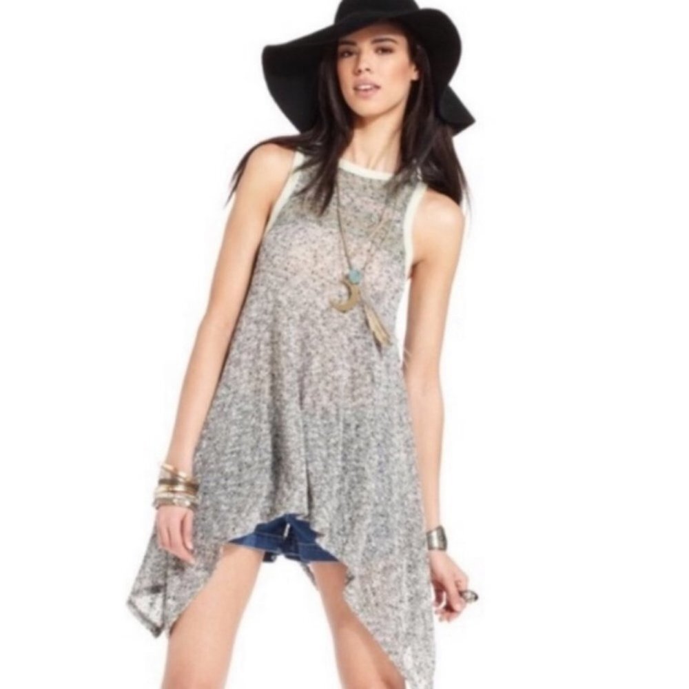 Free People Grey Oversized Beach Tunic Coverup XS Mini Dress Bohemian Hippie Top